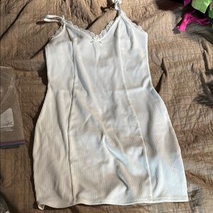 White Ribbed Bodycon Dress Lace-Trimmed M Divided